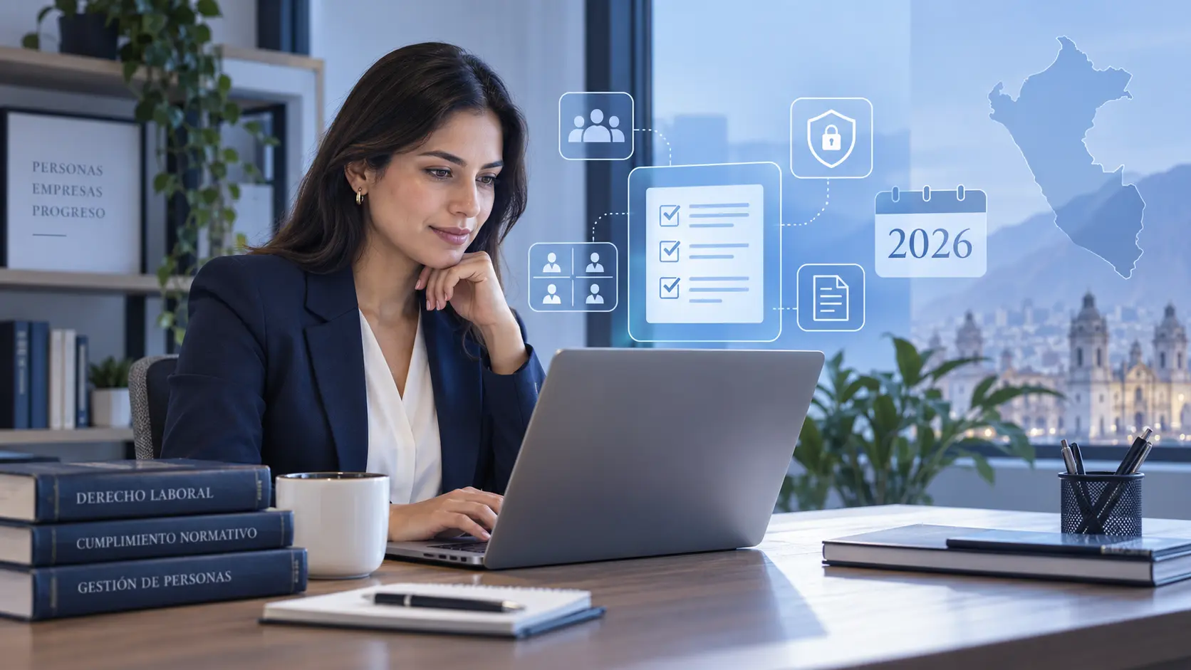 Ilustración sobre teletrabajo, conectividad y seguridad de la información